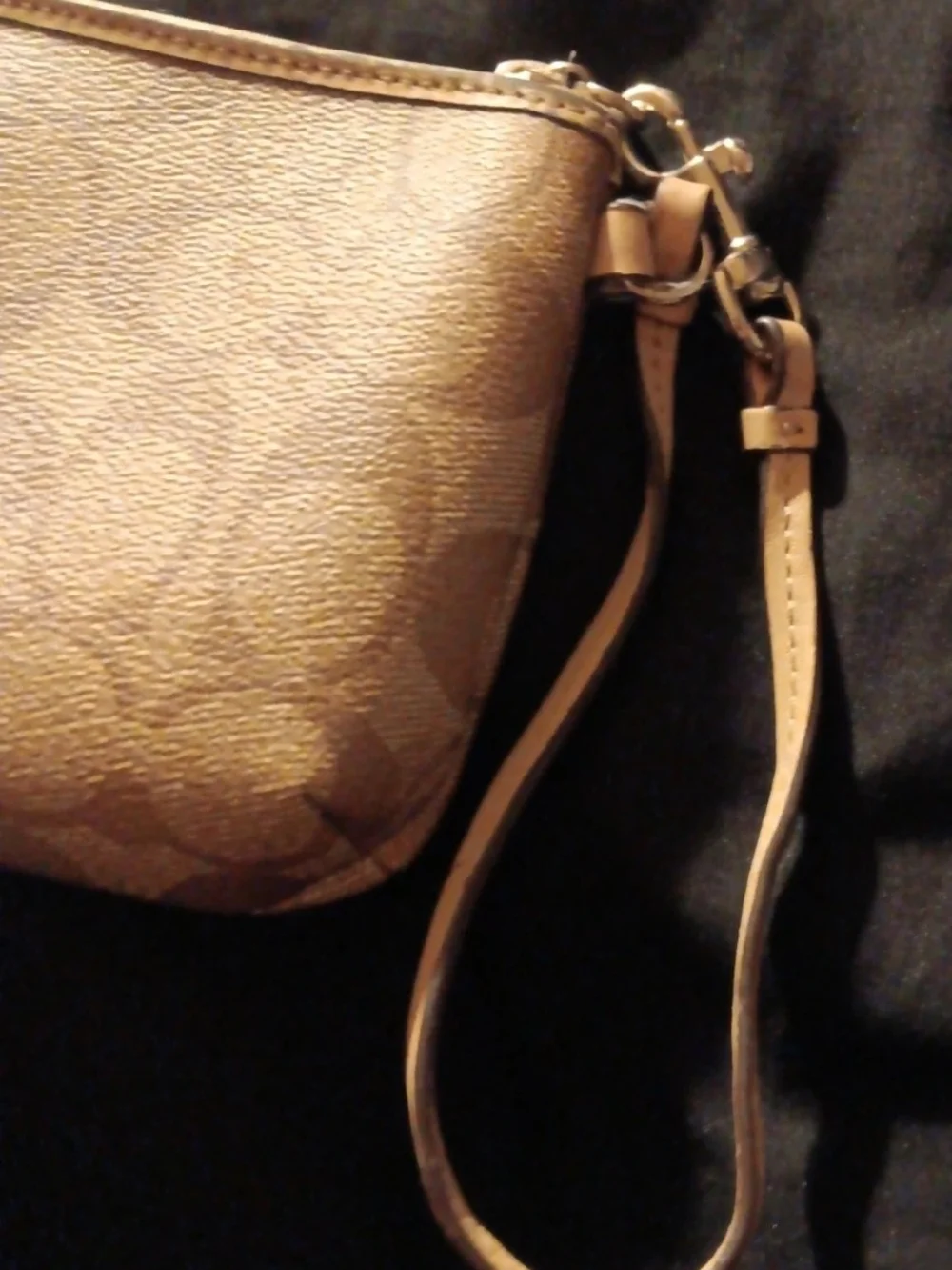 Coach Large Wristlet in Tan with Red Logo Patch